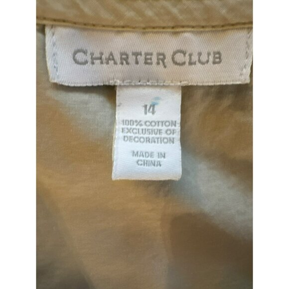 Charter Club Beige Cotton Embroidered Split Neck Top Size 14 - Picture 4 of 8